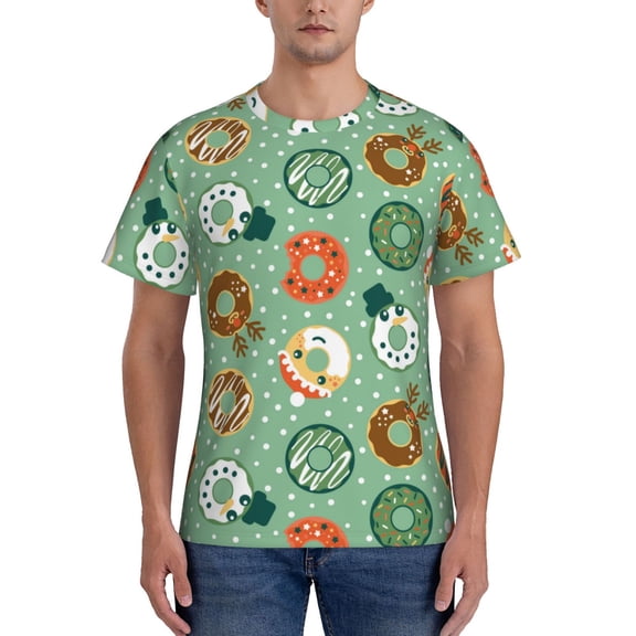 Vsdgher Christmas Donuts Print Men's Dry Fit Mesh Athletic Shirts Moisture Wicking Tennis T-Shirt Tops