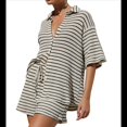 thumbnail image 1 of Conjunto de Verano para Mujer: Camisa de Rayas de Algodón y Pantalones Cortos, Dos Piezas Negro S, 1 of 10