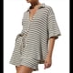 thumbnail image 1 of Conjunto de Verano para Mujer: Camisa de Rayas de Algodón y Pantalones Cortos, Dos Piezas Negro S, 1 of 10