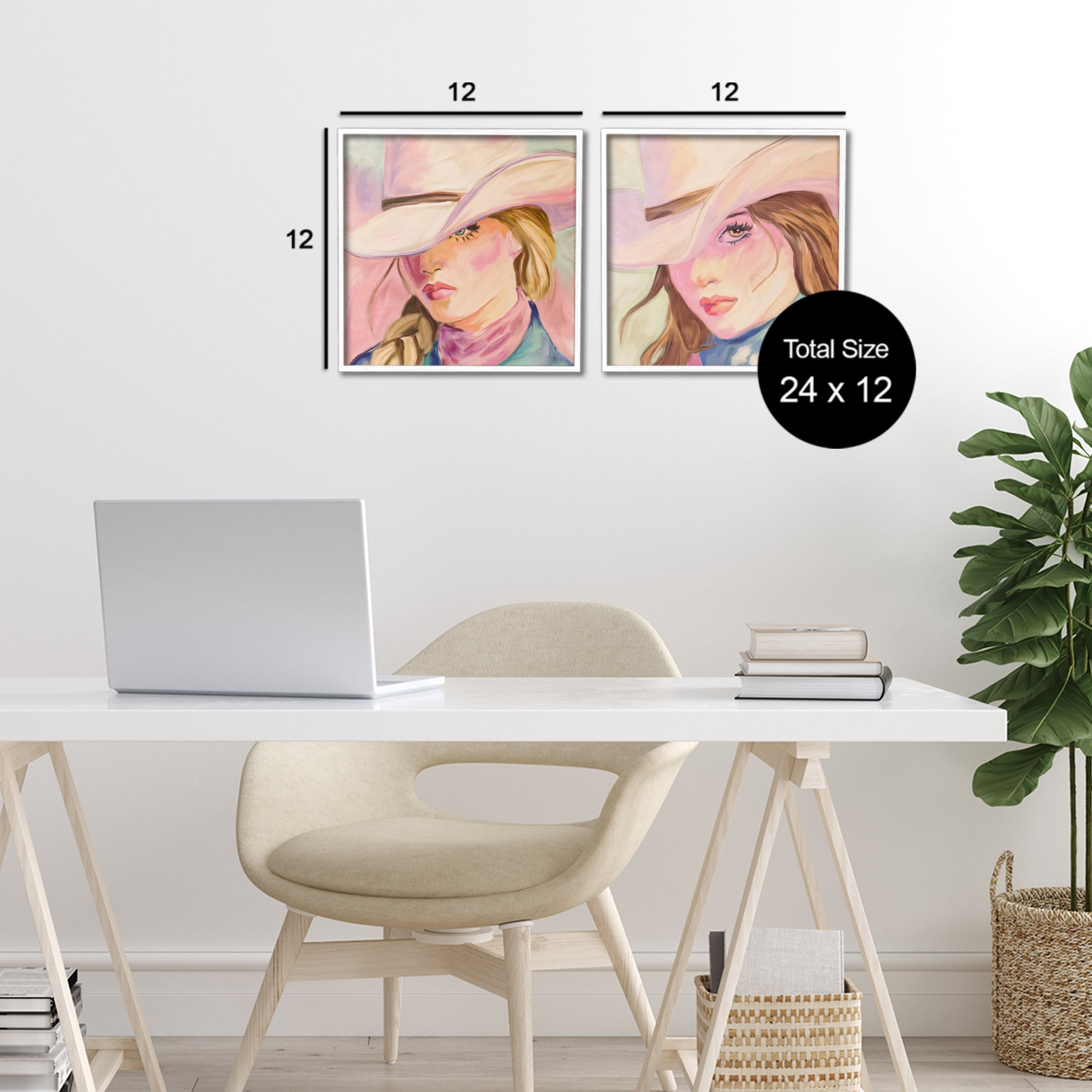Pastel Cowgirls Gazing 2 Piece White Framed Giclee Art Set, design by Kim Allen