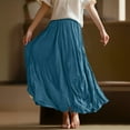 thumbnail image 5 of Yucgh Women's Pleated Solid Color Maxi Skirt with Large Swing, A-line Floor Length Skirt, Casual Flowy Skirt with Elastic Waist,Blue,S, 5 of 8