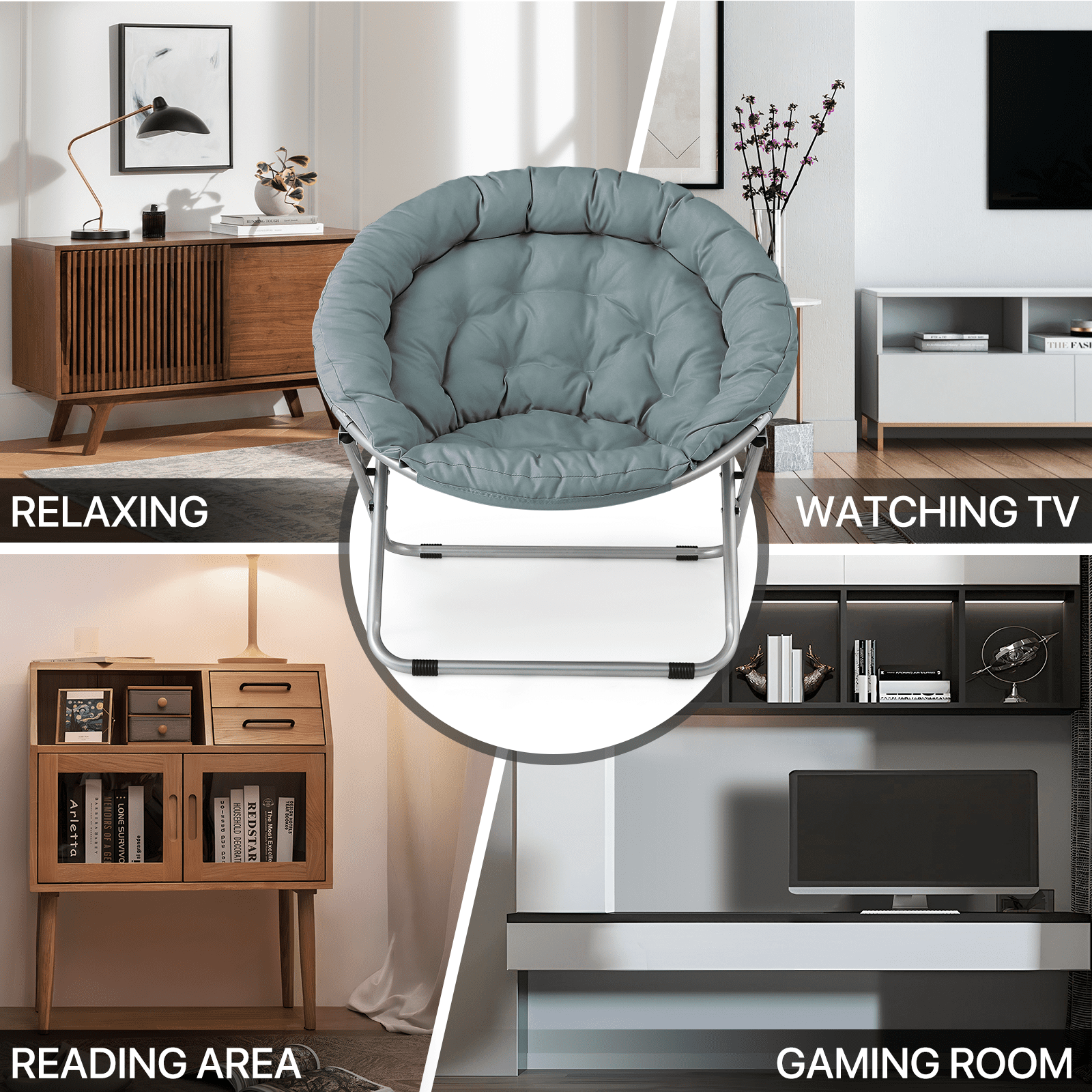 MoNiBloom Single Folding Cozy Chair, 600D Oxford Saucer Chair for