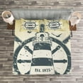 thumbnail image 3 of Ambesonne Nautical Quilted Bedspread Set 3 Pcs, Ship Helm Wheel Retro, Queen Size, Grey Yelloe Slate Blue, 3 of 3