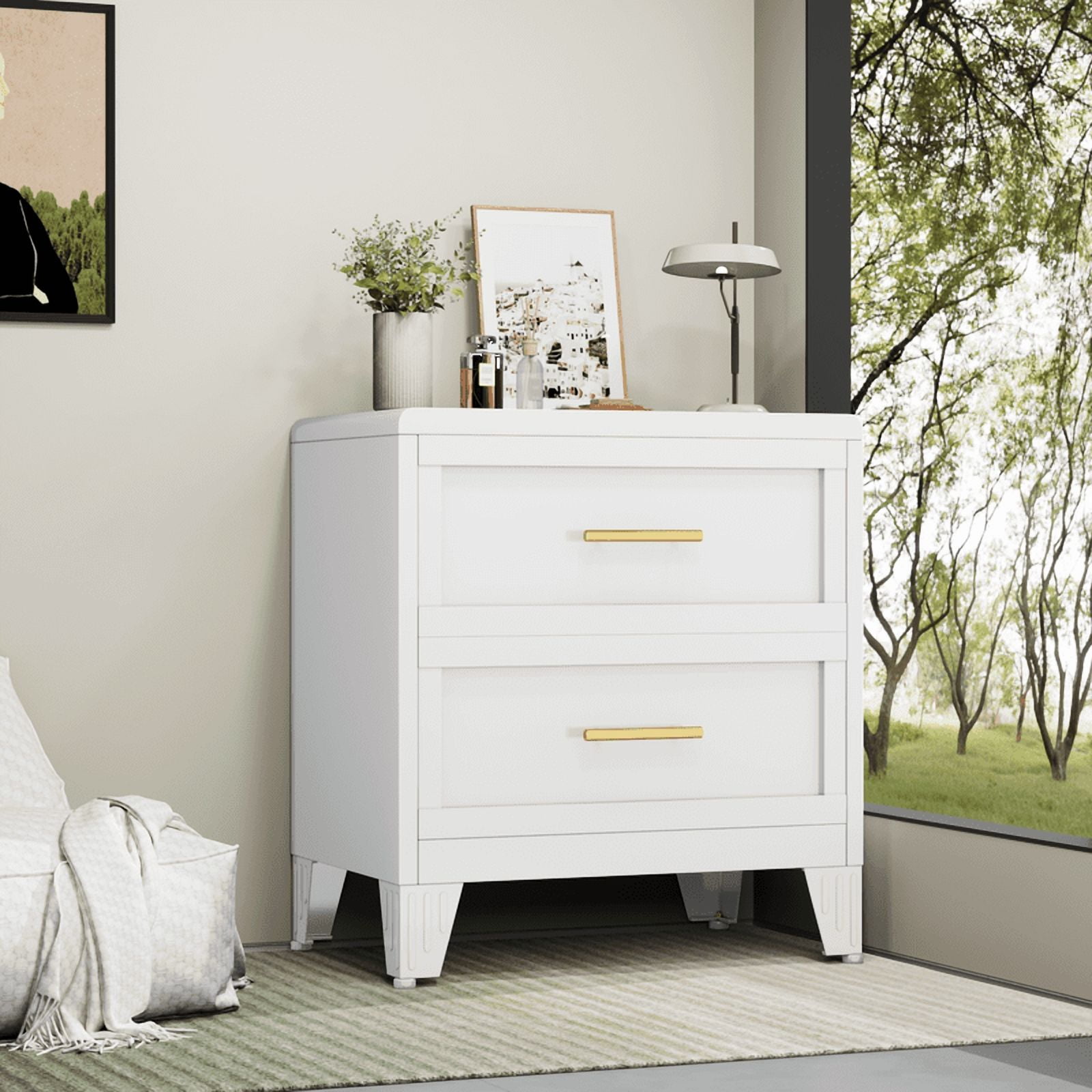 Erosoei Modern Metal Nightstand 2 Drawer Dresser for Bedroom