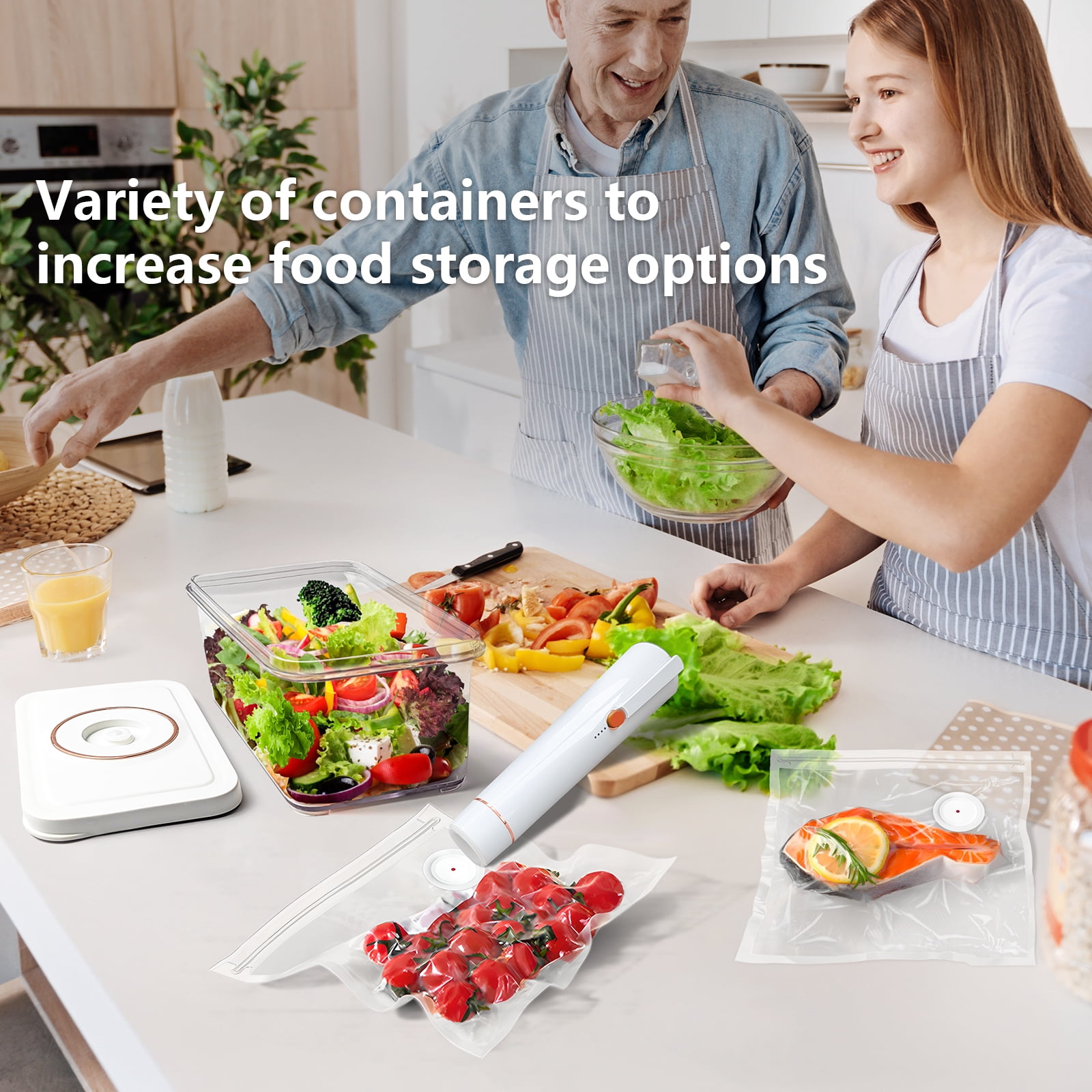 Vixino Vacuum Sealer for Food Storage Compact Vac Sealer Kit: Handheld Vacuum Sealer + 3 Containers + 30 Reusable Bags| Keep Food Fresh Anywhere