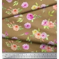 thumbnail image 2 of Soimoi Brown Cotton Cambric Fabric Leaves & Grandiflora Roses Floral Print Fabric by Yard 56 Inch Wide, 2 of 3