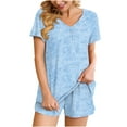 thumbnail image 1 of Birdeem Ensemble 2 Pcs pour Femmes, Col en V, Manches Courtes, Pyjama d'Intérieur Confortable, Ensemble de Sport, 1 of 4