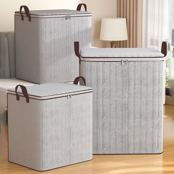 Bolsa grande para guardar ropa - Organizador plegable de colchas de 56x56x45cm con asas, cremallera bidireccional, tela sin tejedre, para 5-6 colchas o 120-140 prendas de ropa