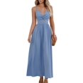 thumbnail image 1 of Vestido largo CUPSHE con cuello en V, sin mangas, largo y retorcido, rayón azul, 1 of 7