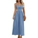 thumbnail image 1 of Vestido largo CUPSHE con cuello en V, sin mangas, largo y retorcido, rayón azul, 1 of 7