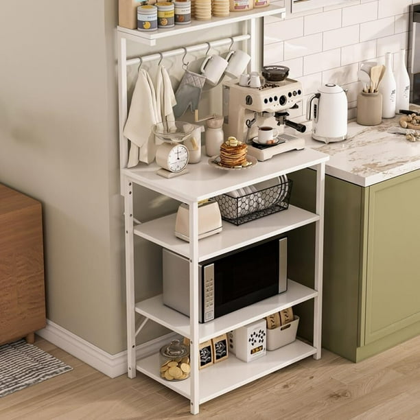 Estante de Cocina 5 Capas con Capa Almacenamiento, Rincón de Café y Rejilla Almacenamiento con 5 Ganchos en forma de S, Adecuado para Cocina, Entrada, Sala Estar