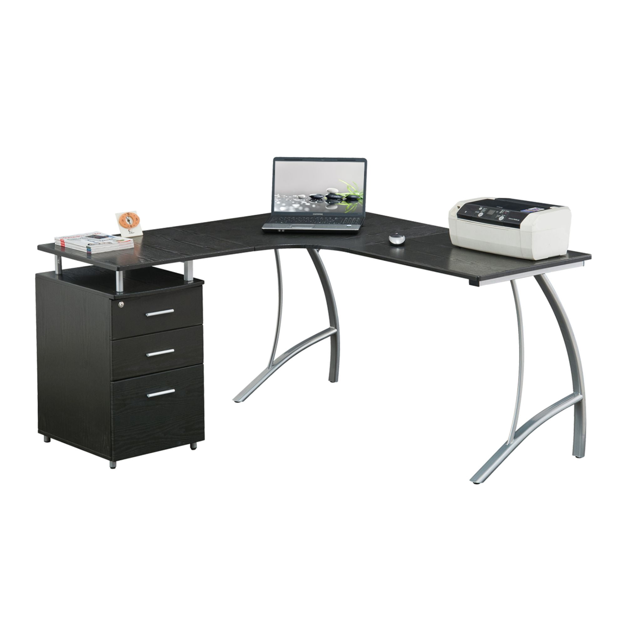Techni Office Solutions 59" Espresso Brown Unique Techni Mobili Modern L-Shaped Computer Desk with