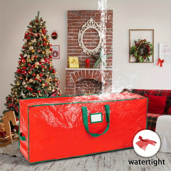Red Christmas Tree Storage Bag,7.5FT Christmas Tree Storage Bag - Durable Extra-Thick Extra-Large Artificial Christmas Tree Holiday Bag with Reinforced Handles and Wide Opening with Double Zippers -