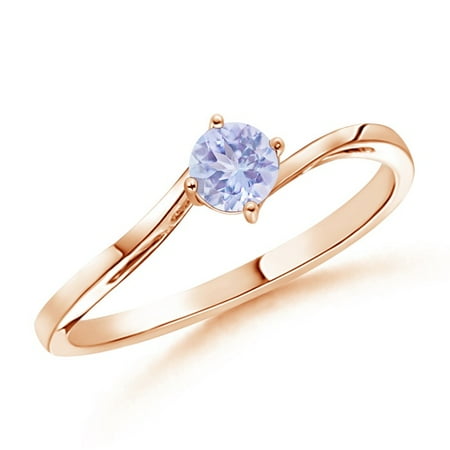 Rose Tanzanite Ring - December Birthstone Ring - Classic Round Tanzanite Solitaire Bypass Ring in 14K Rose Gold (4mm Tanzanite) - SR0163T-RG-A-4-6.5