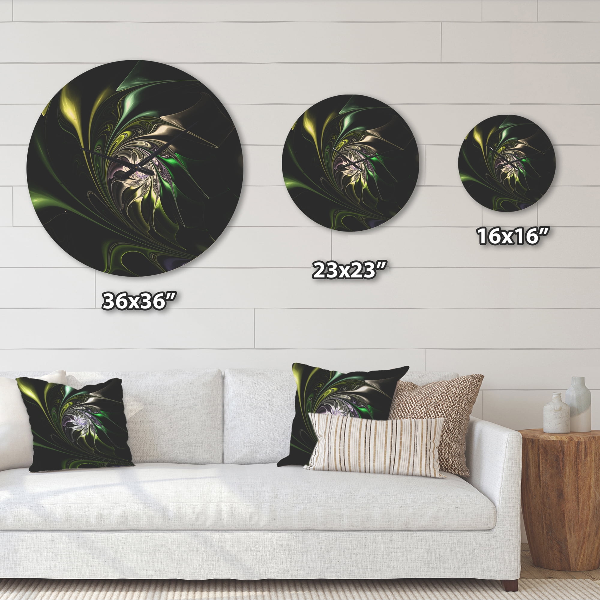 Designart 'Fractal Green Multi Colored Stained Glass' Modern Wood Wall Clock