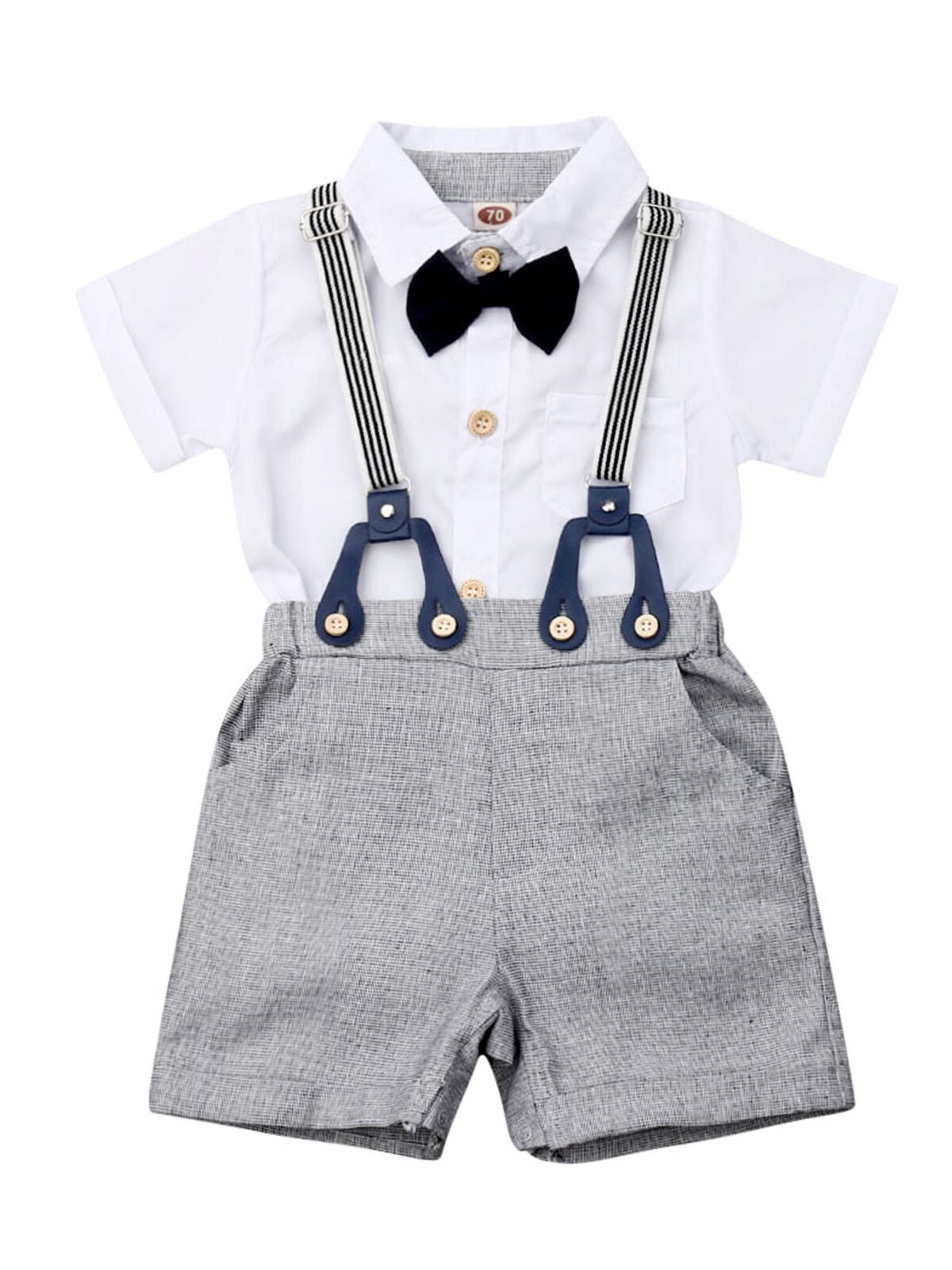 2PCS Kid Baby Boys Short Sleeve Tops Blouse+Bib Shorts Formal Outfit Clothes