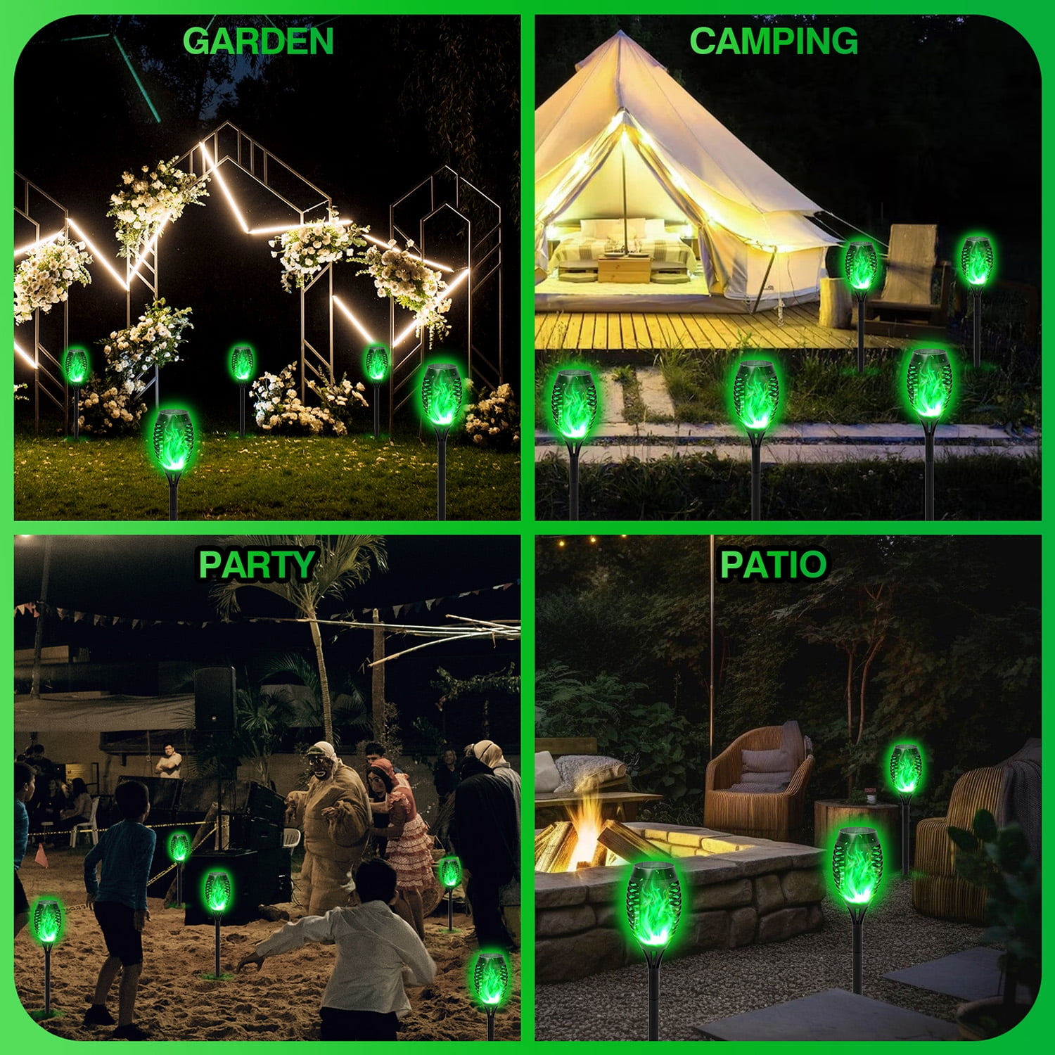 Baokaler Solar Torch Lights, 8PCS Green Solar Lights W/Flickering Flame, 12-LED Solar Tiki Torches for Outside Waterproof Landscape Outdoor Lights Garden Yard Patio Lawn Xmas Decorations