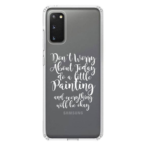 DistinctInk Clear Shockproof Hybrid Case for Galaxy S20 ULTRA / 5G (6.9" Screen) - TPU Bumper Acrylic Back Tempered Glass Screen Protector - Don't Worry About Today Do A Little Painting
