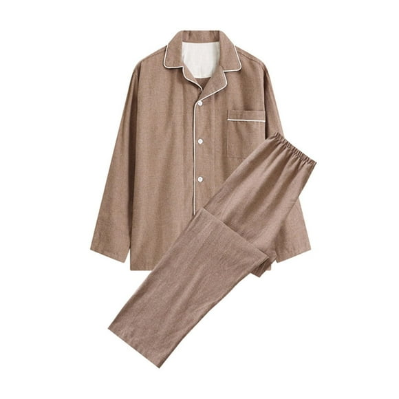 LSLJS Men's Pajama Sets Casual Homewear Long-Sleeve Tops Trousers Turndown Collar Night Pajamas Suits, Mens Sleepwear on Clearance