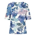 thumbnail image 4 of Clearance Items under $5 Black and Friday GaThRRgYP Womens Blousesunder $10,Womens Plus Size Tops Short Sleeve,Women's Casual Round Neck Button Printed Short Sleeve Blouse Blue XL, 4 of 5