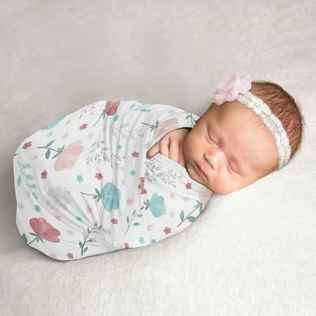 UPC: 0846480085133 | Pop Floral Pink And Blue Baby Swaddle Receiving Blanket by Sweet Jojo Designs