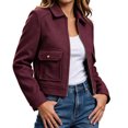 thumbnail image 2 of Mifsaly Womens Cropped Bomber Jackets Zip Up Collared Fall Coat Slim Fit Trendy 2026 Daily Casual Going Out Work Office Lounge Outfits with Pockets Wine,M, 2 of 7