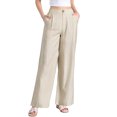 thumbnail image 1 of Pantalones anchos casuales INSPIRE CHIC para mujer con cintura alta elástica y un botón, pantalones ligeros con bolsillos XL Beige, 1 of 5