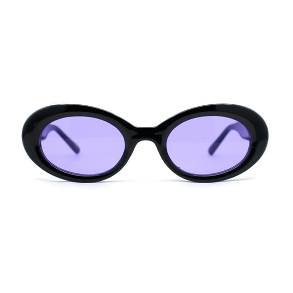 Womens Iconic Mod Thick Plastic Oval Round Classic Sunglasses Black - Purple