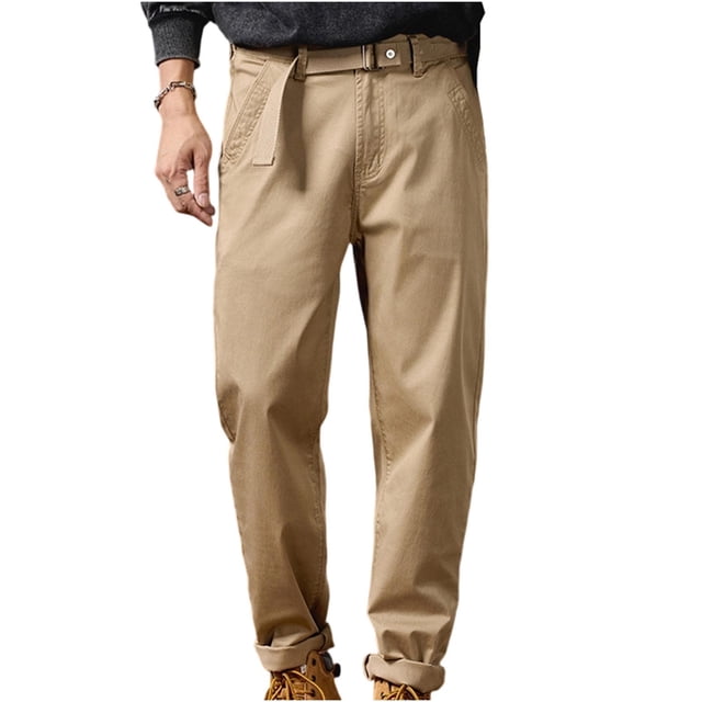 FRSASU Pantalon Cargo à Jambe Droite pour Hommes, Extensible, Taille Ample, Polyvalent, de Sport, de Randonnée et de Golf, avec Poches, Kaki