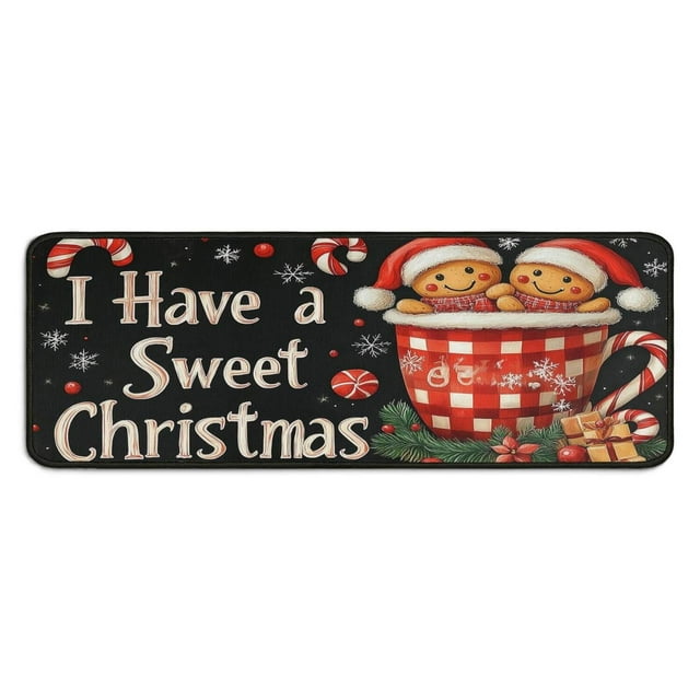 Christmas Kitchen Rug Sets 2 Piece Gingerbread Man Winter Snowflake Kitchen Runner Anti Fatigue Kitchen Floor Matfor Outdoor Bedroom (47x17+30x17 Inches)