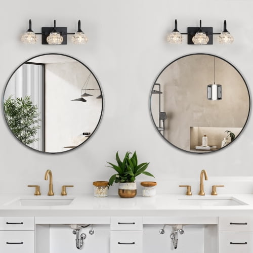 ACE-LIGHTS,Retro 3-Light Bathroom Vanity Light Fixture with Crystal Glass Shades(Bulbs Not Included),Wall Mounted Lighting for Bathroom,Dressing Room,Powder Room and Vanity Mirror(Black）