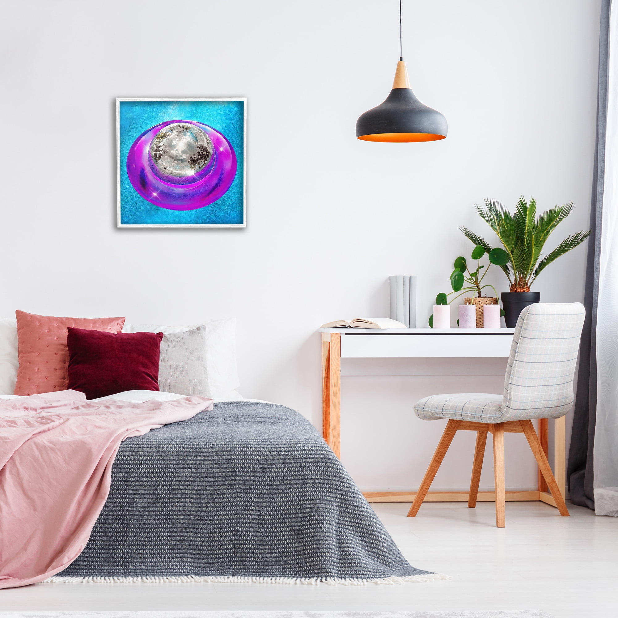 Stupell Industries Disco Ball in Pool Abstract Painting White Framed Art Print Wall Art, 24 x 24