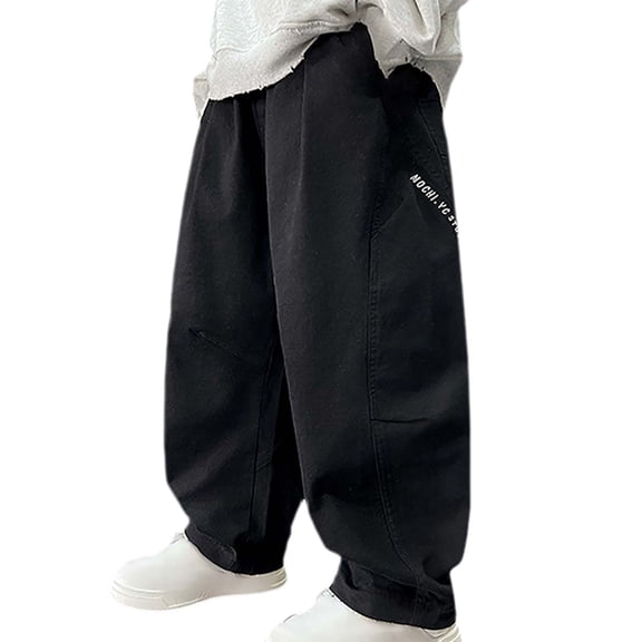 WOYY Boys Wide Leg Pants Casual Active Elastic Waist Baggy Pants with Pockets, Black, Sizes 4-16