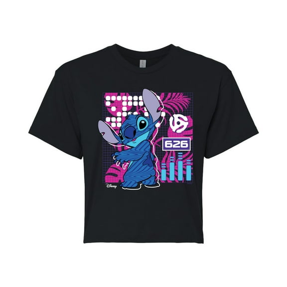 Disney - Lilo & Stitch - Stitch Grid - Juniors Cropped Cotton Blend T-Shirt