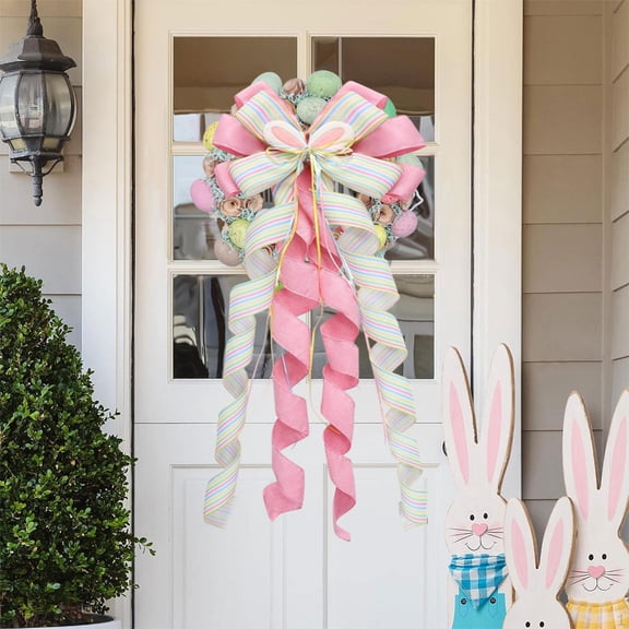 Ywbawe Large Outdoor Easter Door Wreath Bow with Wired Frame for Spring Holiday Front Porch Decoration, 1 Piece