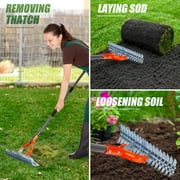 Walensee 15-Inch Lawn Thatching Rake, Robust Dethatcher Rake, Efficient Thatch Rake with Back Saving Handle, Versatile Grass Grooming Rake for Cleaning Dead Grass, Yard Garden Durable Thatch Rake