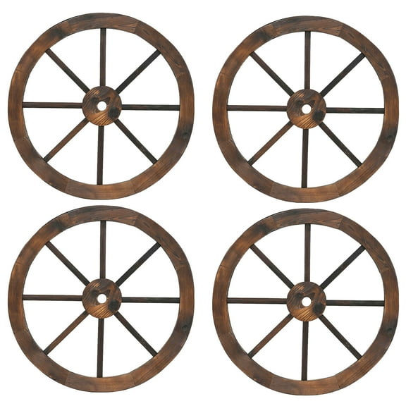 Gymax 4 PCS Rustic 24'' Wood Wagon Wheels Carbonized Solid Fir Wood for Party Bar