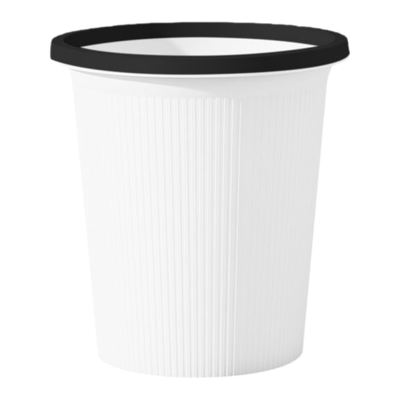 Ribbed Plastic Trash Can - Compact Wastebasket - Small - 20.5x22cm - For Bedroom Bathroom Kitchen - 1 Piece - White