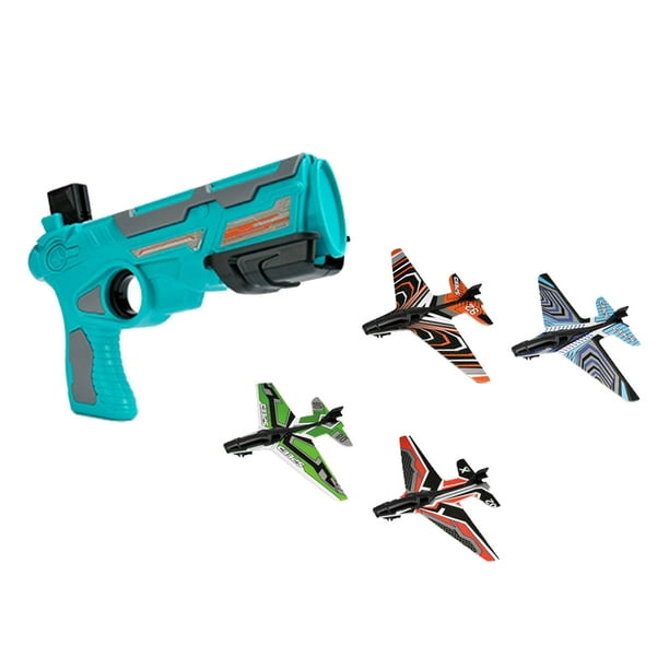 de Juguete con Catapulta de Burbujas, con 4 Piezas de de Juguete, Aviones de Espuma para Niños, Lanzador de Planeador Jugu Azul