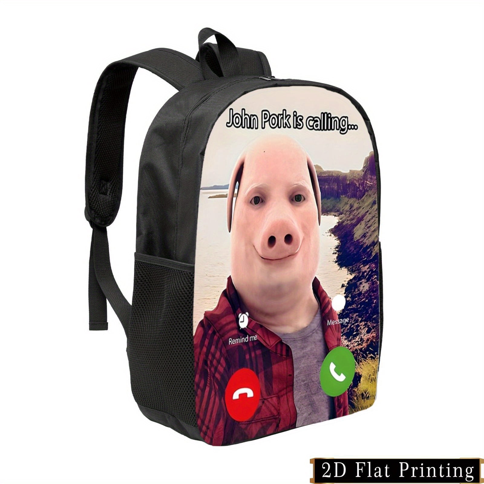 John Pork Cartoon Print Backpack Lightweight Large Capacity Foldable Bag with Adjustable Straps & Side Pockets, Casual Unisex Design for College, Travel, Daily Use, Backpack for , Secu