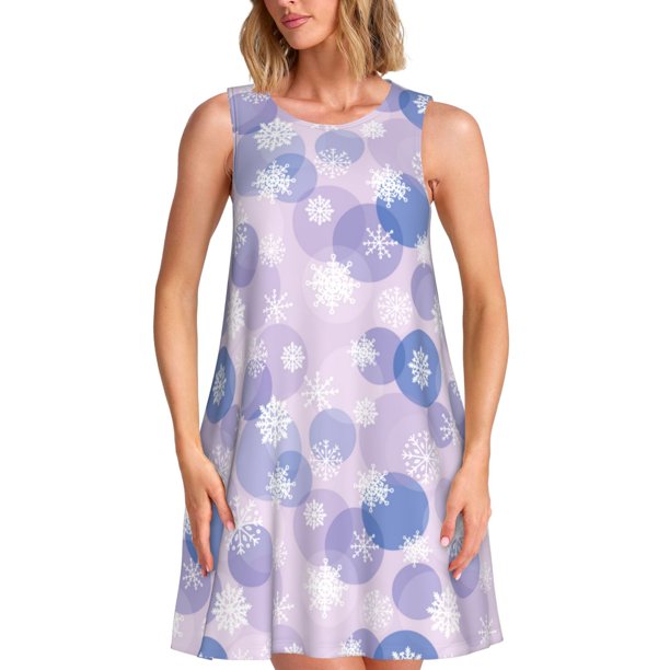 Balery Winter With Snowflakes Vestidos de verano para mujer con estampado: vestido holgado sin mangas, vestido playero informal y cómodo para días calurosos.