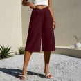 thumbnail image 2 of Feancey Womens Wide Leg Cropped Pants V Crossover Elastic Waist Palazzo Capris Summer Casual Business Dress Capri Pants with Pockets Wine S, 2 of 7