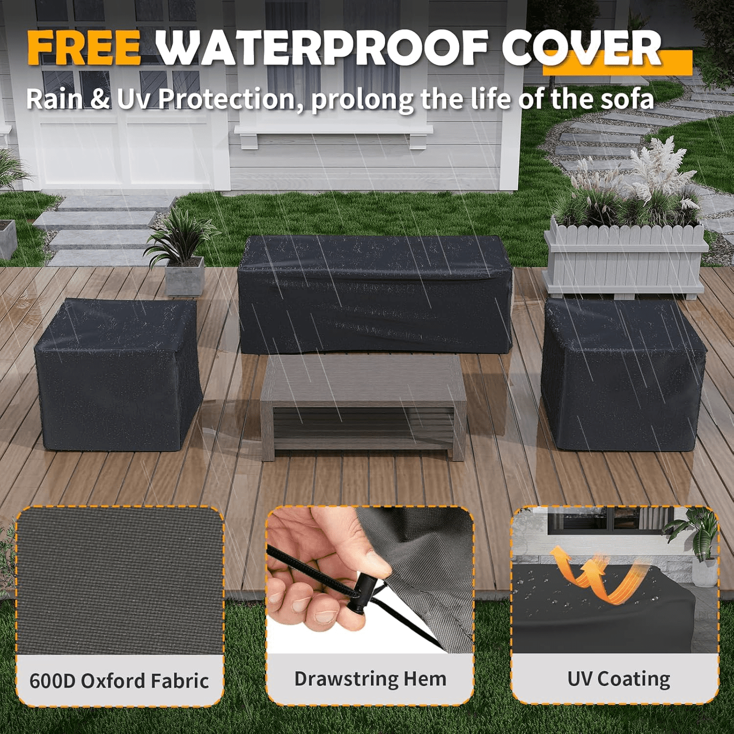 ELPOSUN Aluminum Outdoor Patio Furniture Set,6-Pieces Modern Metal Outdoor Furniture, Faux Wood Grain Finish Frame Patio Conversation Sofa Sets with 6"Thick Cushion for Porch,Backyard,Deck,Biege