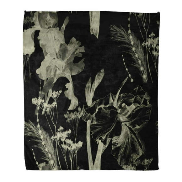 ASHLEIGH Throw Blanket Warm Cozy Print Flannel Watercolor Flower Graphics Grey Green Irises and Grass on Pattern Comfortable Soft for Bed Sofa and Couch 50x60 Inches