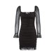 thumbnail image 2 of VISgogo Vestido de primavera con volantes para mujer, cuello cuadrado de color sólido, manga larga acampanada, bodycon de una pieza para damas, negro/rosa/azul VISgogo  moda, 2 of 9