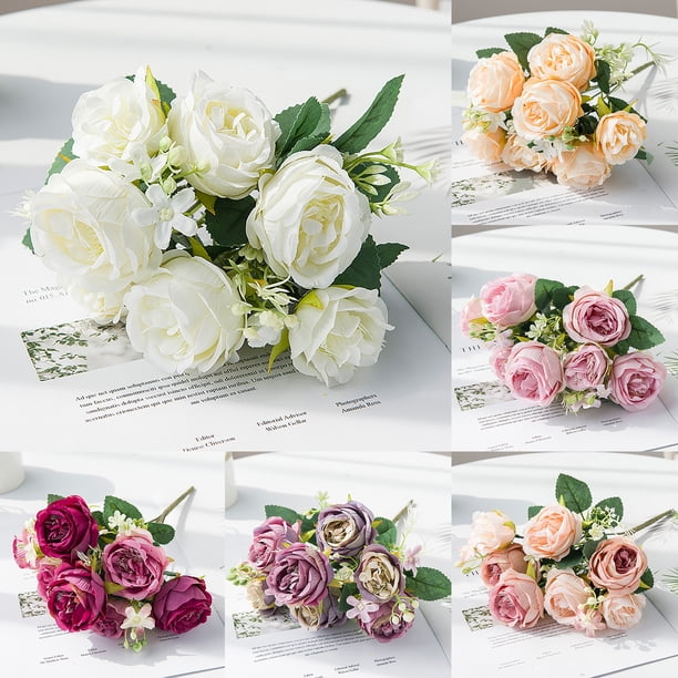 Gwong Decoración hogareña Ramo artificial Fake Peony Micro Landscaping Faux Silk Flower Florero decorando flores falsas para la sala de reuniones Gwong 21071714