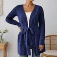 thumbnail image 2 of Arlun 2025 Fashion Belted Open Front Cardigans Long Sleeve Lightweight Layering Casual Lace up Cardigan V-Neck Long Sleeve Solid Color Soft Comfortable Long Cardigan Outwear Dark Blue XXL, 2 of 6