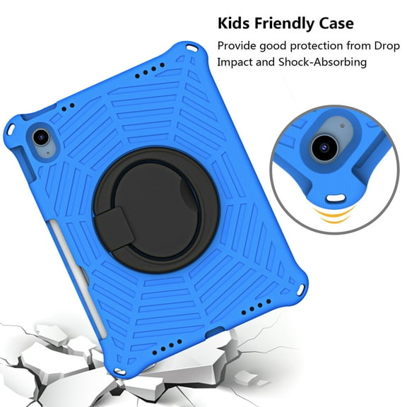 ELEHOLD Kids Heavy Duty Rugged Shockproof Case Compatible with iPad 10th Generation 10.9 inch 2022, Hard PC Case with Full Body Protection 360 Rotatable Kickstand,Blue