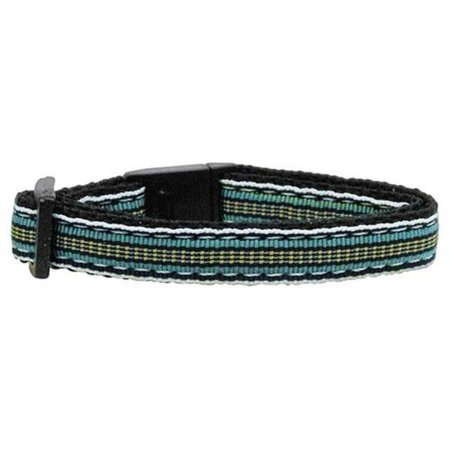Mirage Pet Products 125-007 CTBL Preppy Stripes Nylon Ribbon Collars Light Blue - Khaki Cat Safety