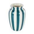 thumbnail image 6 of DecMode 10" Round Wide Teal Ceramic Vase with White Vertical Stripes, 6 of 9
